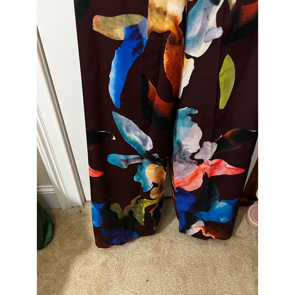 Micas Floral Print High Waisted Straight Leg Pants Large loose fit chiffon NWT - Picture 9 of 11